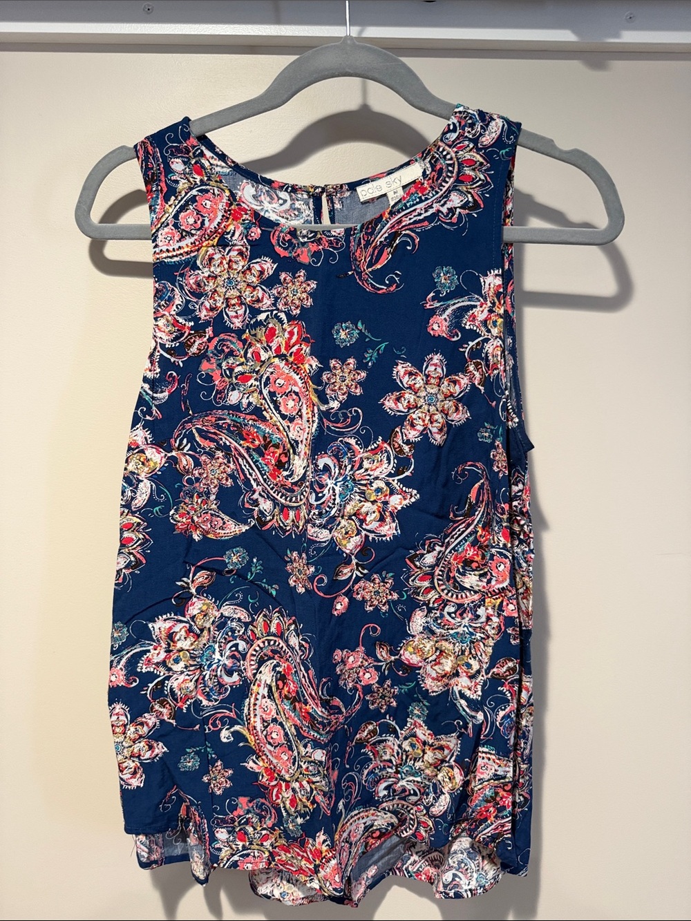 Navy Floral Paisley Sleeveless Blouse